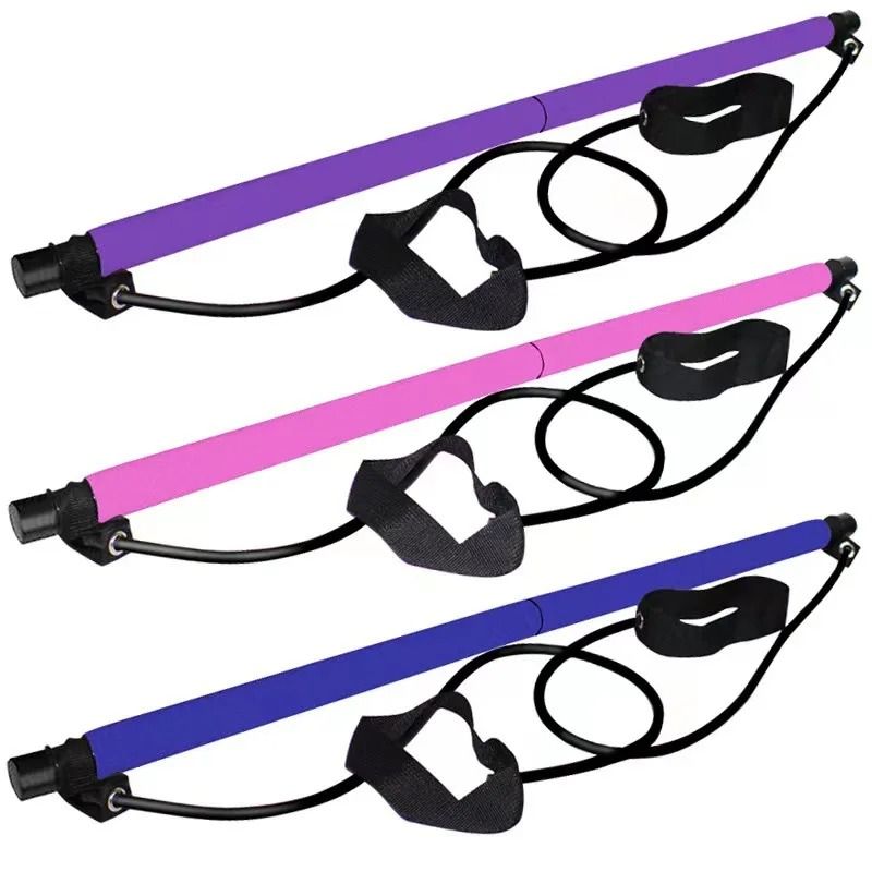 Pilates Stick Adjustable Fitness Bar with Resistance Bands for Home Workout