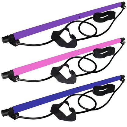 Pilates Stick Adjustable Fitness Bar with Resistance Bands for Home Workout