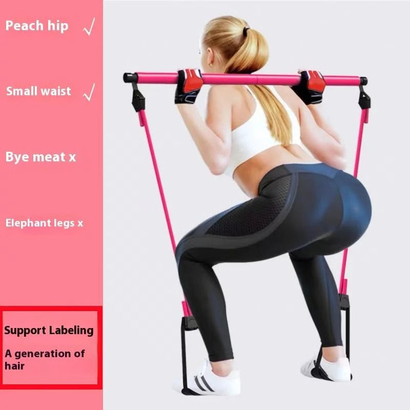 Pilates Stick Adjustable Fitness Bar with Resistance Bands for Home Workout