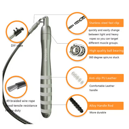 MOGOLD Premium Metal Wire Jump Rope – Adjustable fitness jump rope