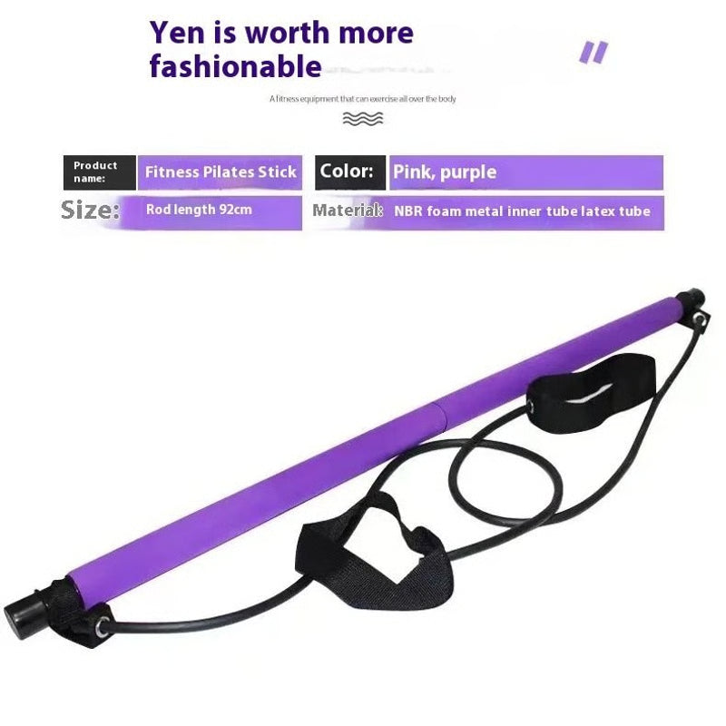 Pilates Stick Adjustable Fitness Bar with Resistance Bands for Home Workout